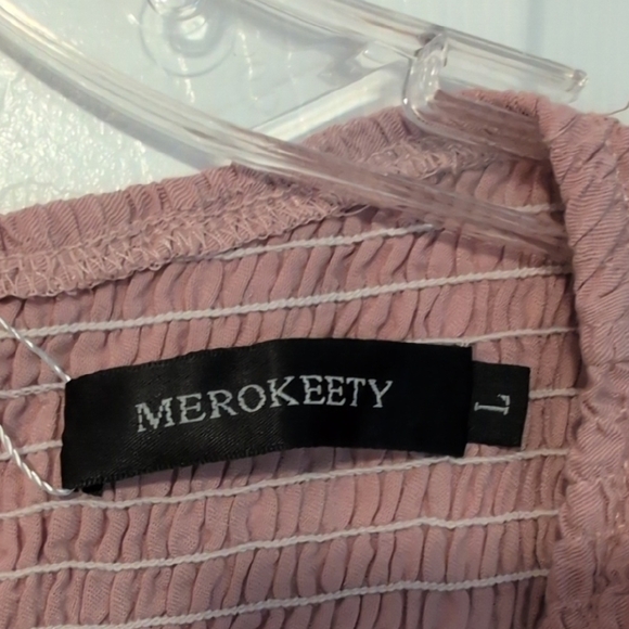 Merokeety Pink Long Sleeve High Waisted Flowy Boho Mini Dress NWT - Picture 4 of 9